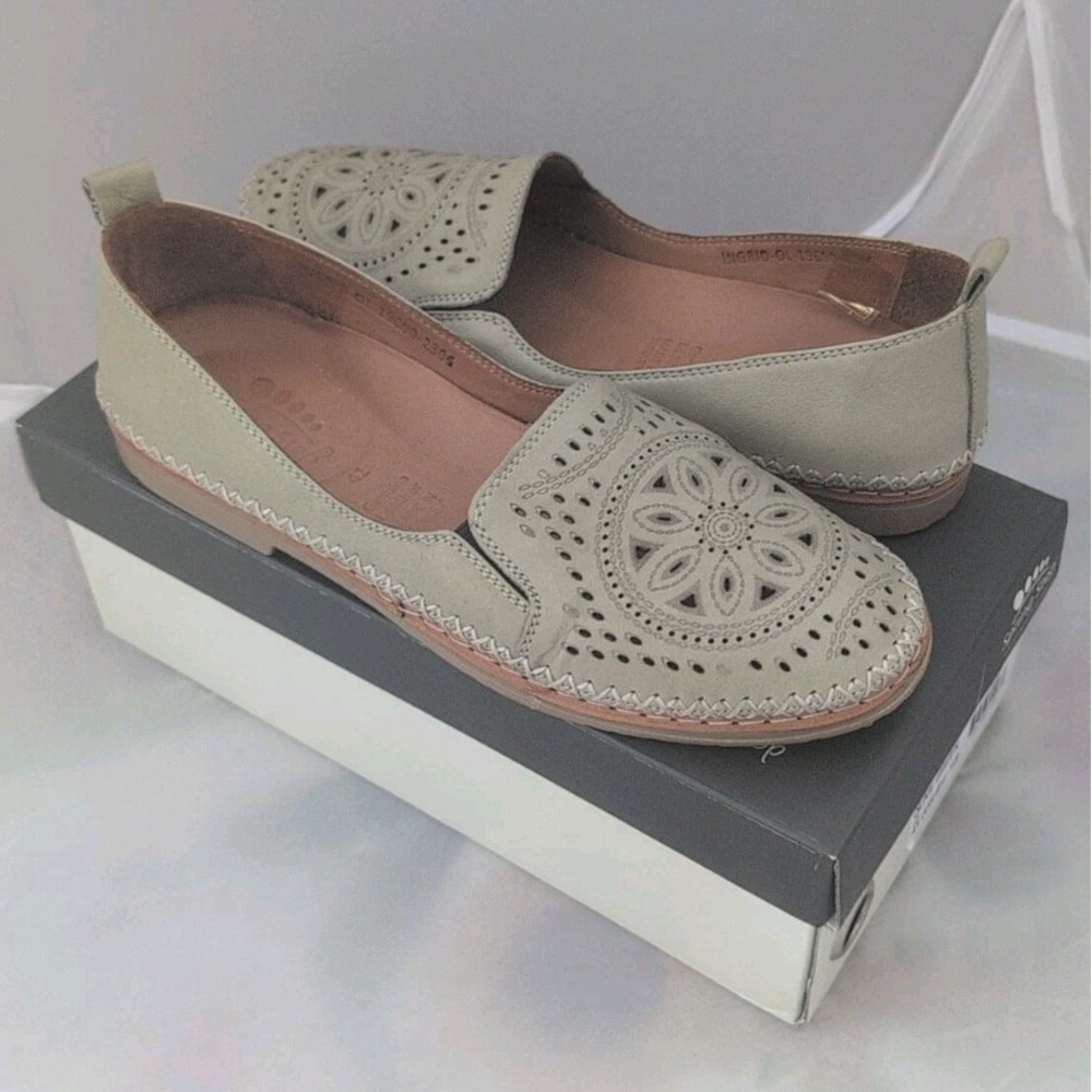 Spring Step Ingrid Womens Leather Slip On Flats Size 9.5-10 (41) Olive Green New